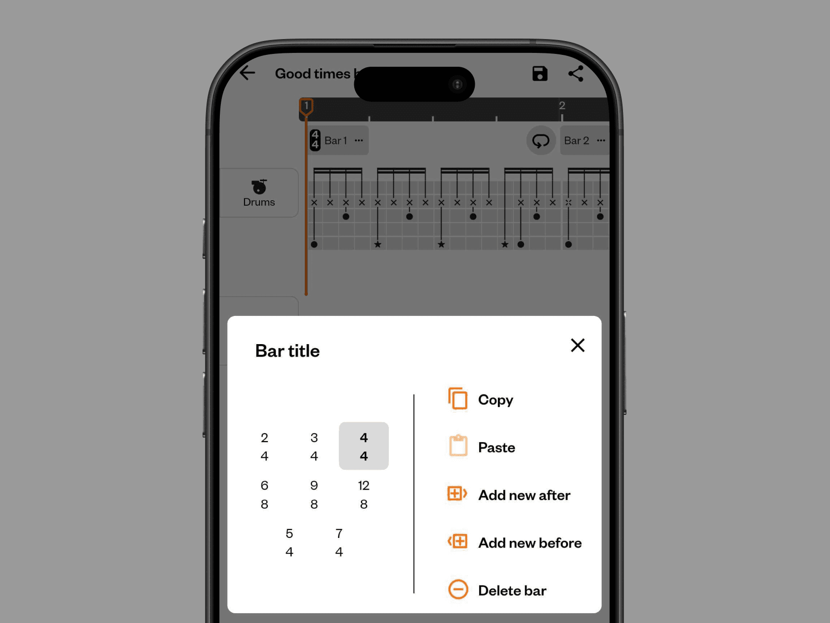 Change time signatures & subdivisions