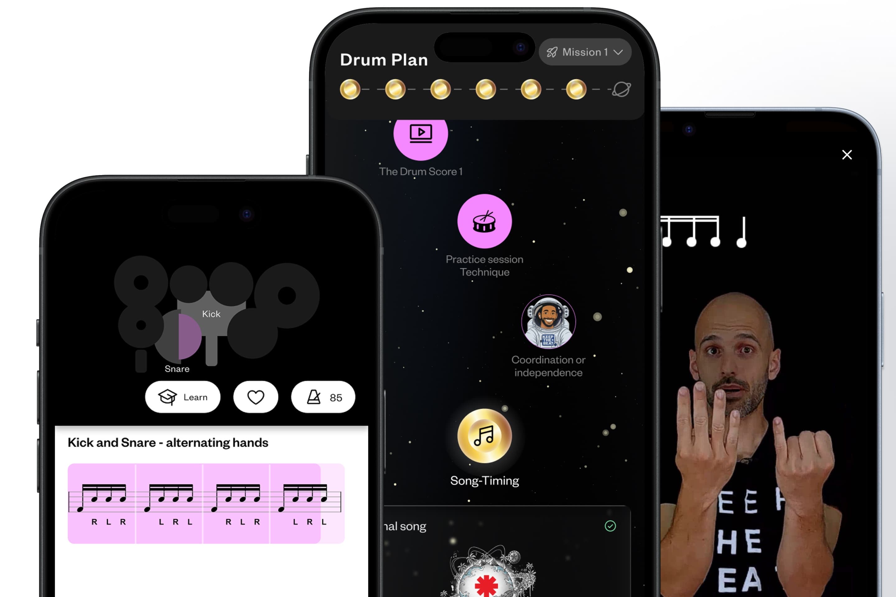 Drummer practicing with Upbeat Studio tools