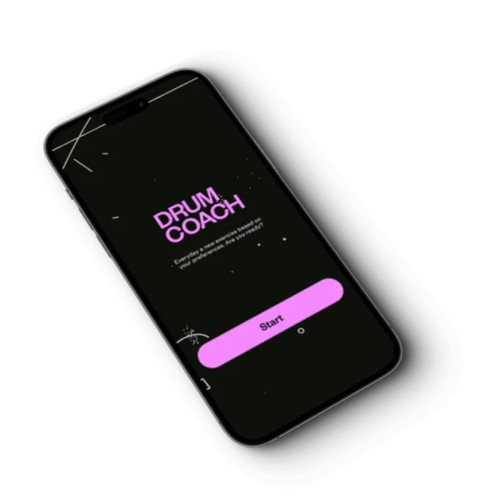 Drum Coach app mockup showcasing key features for easy drum learning.