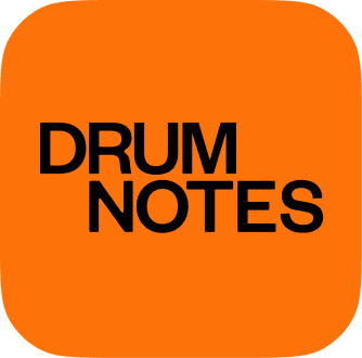 Drum Notes logo in bold orange and black, representing the UpBeat brand's young and rebellious identity.