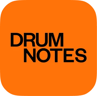 Drum Notes logo in bold orange and black, representing the UpBeat brand's young and rebellious identity.